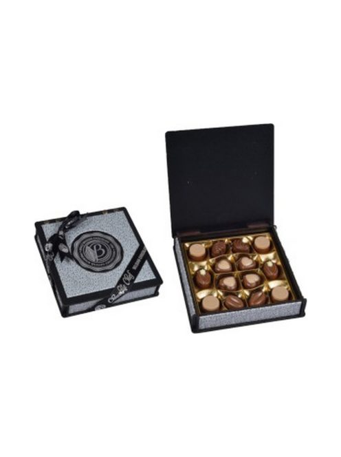 Bolci praline asortate  cu cutie argintiu din lemn și piele - 175g