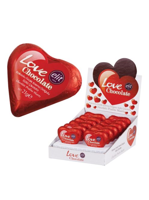 Elite praline asortate cu cremă de alune în cutie de inimă - 21g