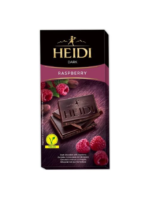 Heidi ciocolată neagră  cu bucăți de zmeură - 80g