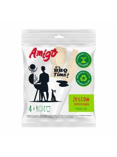   Amigo Set de picnic din lemn 4 piese (4x cuțit, furculiță, farfurie)