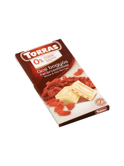 TORRAS Ciocolată albă cu boabe goji și fără zahăr adăugat - 75g