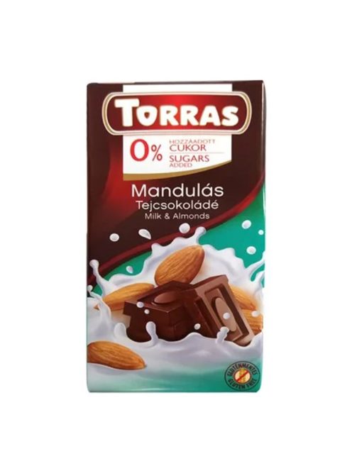 Torras  ciocolată cu lapte și migdale fără zahăr adăugat - 75 g