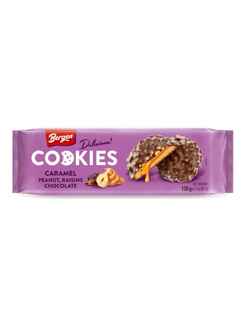 Bergen Biscuiți cu stafide, caramel, alune și ciocolată - 130g